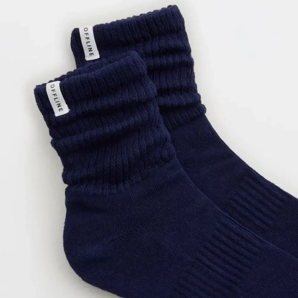 OFFLINE Royal Navy Blue Short Scrunch Tab Logo Cotton Socks